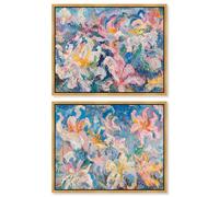 Art Remedy Pastel Riot: Modern Boho Vibes Set Canvas Floral Abstracts, Gold Frame, 20 x 16