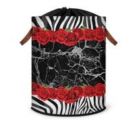 Art Rose Zebra Marble Laundry Hamper Large Laundry Basket Foldable Clothe Hamper Storage Organizer Bin with Drawstring Lid Boxes for Bedroom Bathroom Room