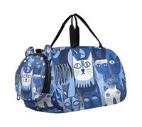 Art Russian Blue Cats Blue Gym Duffel Bag with Shoes Compartment Lightweight Kids Overnight Bag for Beach Swim Bags Pool Sports