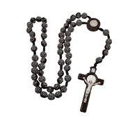 Art Sacrum Brown Rosary with Rose Beads and Large Benedict Cross - Protective Rosary of Saint Benedict - A93R