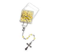 Art Sacrum Childrens Rosary on Chain with Yellow Transparent Beads in Case - Virgin Mary Cross 18x29mm 41cm