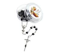 Art Sacrum Communion Rosary Black in Case - Heart Shaped Beads, Eucharistic Goblet and Pope Cross, 50cm