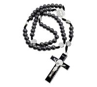 Art Sacrum Hematite Rosary of Saint Benedict - 8mm Beads - Benedict Medals & Black Metal Cross - Protective Rosary 38cm - 202520