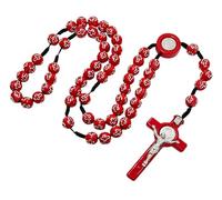 Art Sacrum Red Rosary with Engraved Beads and Large Benedict Cross - Protective Rosary of Saint Benedict - A93C