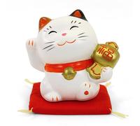 Art Saigon Maneki Neko Japanese Lucky Cat Lucky Paw Prints Made in Japan - White Ceramic Figurine Lucky Prosperity Prosperity Health (H7.5cm) (S49-7171)