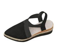 Art Sandals Wedge Real Leather Sandals for Women Espadrilles Wedge For Women: Comfortable Closed Toe Ankle Strap Summer Platform Heels Shoes Elastic Strap Summer (Black, 7.5)