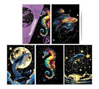 Art Scratch Paper - 21 x 15 cm Scratchboard Paper | Handmade Luminous Scratch Pads Set of 4 | Coloring Drawing Craft, Fun, Creative Landscape And Animal Art For Children, Teenagers Adults