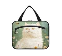 Art Selkirk Rex Cats Green hanging toiletry bags for women with hook, designer waterproof makeup bag for car for travel must travel envase para perfume de M, art Selkirk Rex cats Green, M