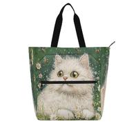 Art Selkirk Rex Cats Green Kids Tote Bag Piano Book Bag for Kids Students Adults Sturdy Child Book Tote Resuable Grocery Bag Handbag for School and Playtime Rainbow