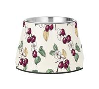 Art Serviceberry Fruit White Dogs Water Bowl Non Skid Stainless Steel Cat Feeding Bowls for Loving Pet Whisker Friendly