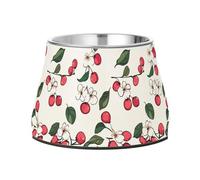 Art Serviceberry Fruit White Dogs Water Bowl Non Skid Stainless Steel Pets Dish Bowl for Slow Feed Cats Whisker Relief