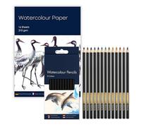Art Set with A4 Watercolour Paper Pad (210 GSM, 16 Sheets) + Watercolour Pencils Set (12 Vibrant Colours) - Ideal for Artists, Students & Beginners - Premium Art Supplies for Drawing & Painting