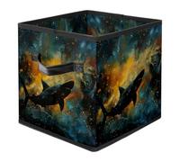 Art Shark in the Galaxy Foldable Fabric Storage Cubes with Reinforced Handles - Large Collapsible Organizer Bins for Blankets, Space-Saving Home Storage Solution