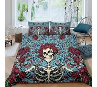 Art Skeleton Rose 3D Printed Microfiber Duvet Cover Bedroom Decor Skull Floral Bedding Set for Adults Teen Gift Super king（260x220cm）