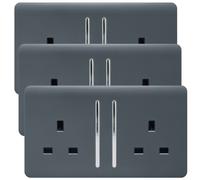Trendi Switch ART-SKT213L**-P3 2 Gang Artistic Modern Glossy 13 Amp Switched Plug Socket Warm Grey (3 Pack), 35.0 mm*146.0 mm*85.0 mm