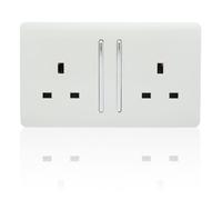Trendi 2 Gang 13 Amp Switched Socket, Long Rocker - White, White