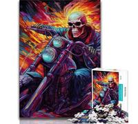 Art Skull Motorcycle 1000 Piece Jigsaw Puzzles for Teenagers,Stress Reliever Difficult Challenge Unique Home Decor And Gifts (75x50cm)