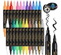 Art+soul 24 Colors Acrylic Markers Dual Tip 24 Pens, Vibrant, Long Lasting Colors that Dry Quickly, Ideal for Canvas, Paper, Glass, Ceramic, Wood, and Rock
