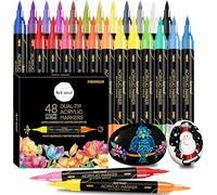 Art+soul Acrylic Paint Pens 48 Colors, Permanent Acrylic Paint Markers with Brush Tip and Fine Tip for Rock Painting, Glass, Paper, Wood, Ceramic, Fabric, leather, Egg, Canvas, DIY Crafts