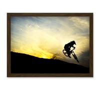 Art Sport MTB Downhill Run Mountain Bike Silhouette Bicycle Sunset Artwork Framed Wall Art Print A4 Artery8 Brown A4