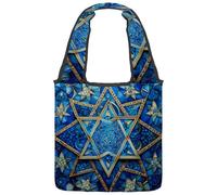 Art Star of David Pattern Canvas Tote Bag for Women, Medium Reusable Grocery Totes Washable and Eco-friendly