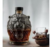 Art Statue - 10oz / 300ml Whiskey Decanter Bottle, Gulong Head/Wolf Heads/Lion Head Whiskey Decanter Sculpture, Premium High Borosilicate Glass Wine Bottle Ornaments, Animal-Shaped Statue(Lion HEA