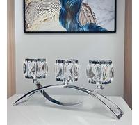 Art Statue - 3 Arms Crystal Bowl Tealight Candelabra Votive Candle Stand, Candlestick Holders Wedding centerpieces for Tables Crystal Candlestick，Centerpiece Table Decorations(Silver)
