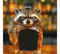 Art Statue - 300ML Whiskey Decanter Bottle, 3D Middle Finger Raccoon Whiskey Wine Bottle, Novelty Glass Whiskey Decanter, Funny Animal Theme Empty Wine Carafe, Home Bar Decor Gag Gift(C)