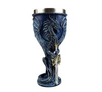 Art Statue - Desktop Decoration Figurine Sculpture, Blue Dragon Goblet Stainless Steel Dungeons Ornaments, Resin Wine Goblet With Stainless Steel Statues, Medieval Dragons Sculptures
