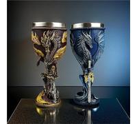 Art Statue - Desktop Decoration Figurine Sculpture, Blue Dragon Goblet Stainless Steel Dungeons Ornaments, Resin Wine Goblet With Stainless Steel Statues, Medieval Dragons Sculptures