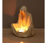 Art Statue - Ghost Candle Holder Halloween Horror Gothic Skull Candlestick Holder Goth Spooky Tealight Cup Creepy Skulls Candle Holders for Home Kitchen Party(White)