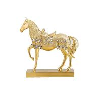 Art Statue - Luxury Horse Standing Statue With Diamond, Golden Wealth Figurine Engraved Resin Horse Sculpture Accent Art Home Decor