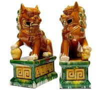 Art Statue Ornament Sculpture Lucky Feng Shui Statue A Pair Of Fu Foo Dogs, Traditional Chinese Guardian Lion Statues With Stone Finish Feng Shui Decor for Indoor Outdoor Placement