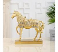 Art Statue - Statue Sculpture, Luxury Horse Standing Statues With Diamond,Brass Horses Figurine Statues Ornaments,Golden Wealth Horse Figurine Engraved Resin Horse