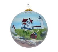 Art Studio Company Hand Painted Glass Christmas Ornament - Nubble Lighthouse Maine