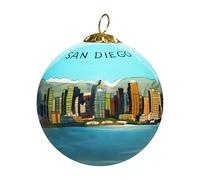 Art Studio Company San Diego California City Skyline Reverse Painted Glass Ball Christmas Ornament