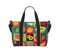 Art Style Fruit print Handbag Crossbody Travelling Weekend Overnight Carry On Bag Sports Tote Gym Bag, Black, One Size