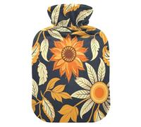 Art Sunflower Gold Dark Blue hot Water Bottles with Soft Cover, 1L hotwater Bag for Sore Muscle, Pain Relief, Bolsa para agua Caliente