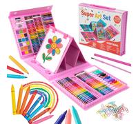 Art Supplies, 208-Piece Drawing Art Kit, Art Set Crafts Case with Double Sided Trifold Easel, Includes Sketch Pads, Crayons, Colored Pencils,Gift for Teens Boys Girls 4 5 6 7 8 9 10 11 12