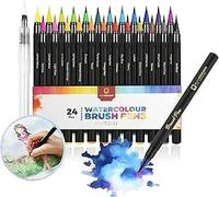 Art Supplies Brush Pens Set- 24+1 Watercolour Brush Pens- Calligraphy Pens with Soft, Flexible Nylon Brush Tip, Colouring Pens, Art Pens
