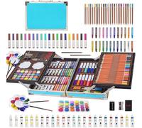 Art Supplies Case 145Pack Arts Crafts Painting Coloring Drawing Set with Sketch Pad Deluxe Portable Layers Aluminum Snakeskin Style Box for Kids Teens Adults