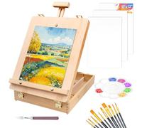 Art Supplies Kit, Tabletop Easel Set with 10 Paint Brushes, 3 Canvas Boards, Palette Knives & Plastic Palette, Gift for Kids, Artists & Adults