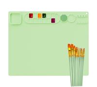 Art Supplies Portable Silicone Paint Art Mat with 10 Paint Brushes, 20"X16" Silicone Painting Mat Crafts Large Silicone Artist Mat Green