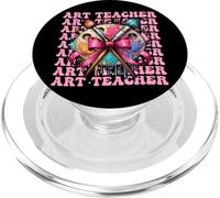 Art Teacher Back To School Paint Girl Coquette Bow Pink PopSockets PopGrip for MagSafe