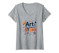 Art Teachers Art The Original STEM Creative Education V-Neck T-Shirt, Women, Heather Grey, L
