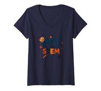Art Teachers Art The Original STEM Creative Education V-Neck T-Shirt, Women, Navy, XL