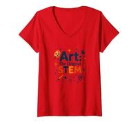 Art Teachers Art The Original STEM Creative Education V-Neck T-Shirt, Women, Red, L