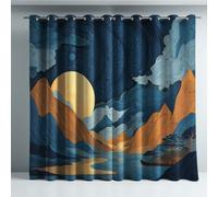 Art Thermal Insulated Curtains Microfiber,Blue Orange Moon Cloud Mountain Grommet Window Grommet Top Full Blackout For Living Room,52 x 84 Inch Drop 2 Panels