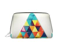 Art Triangle Makeup Bag for Women Cosmetic Bags Leather Travel Makeup Case Organizer Waterproof Make up Pouch Open Flat Toiletry Bag Portable Storage Pouch for Travelling, Silver, One Size