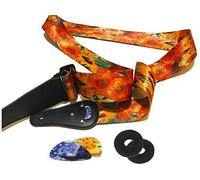 Art Tribute Van Gogh Sunflowers Guitar Strap Bundle for Bass Guitar, Electric Guitar & Acoustic Guitar Includes 2 Strap Locks & 2 Matching Van Gogh Picks Adjustable Polyester Guitar Strap